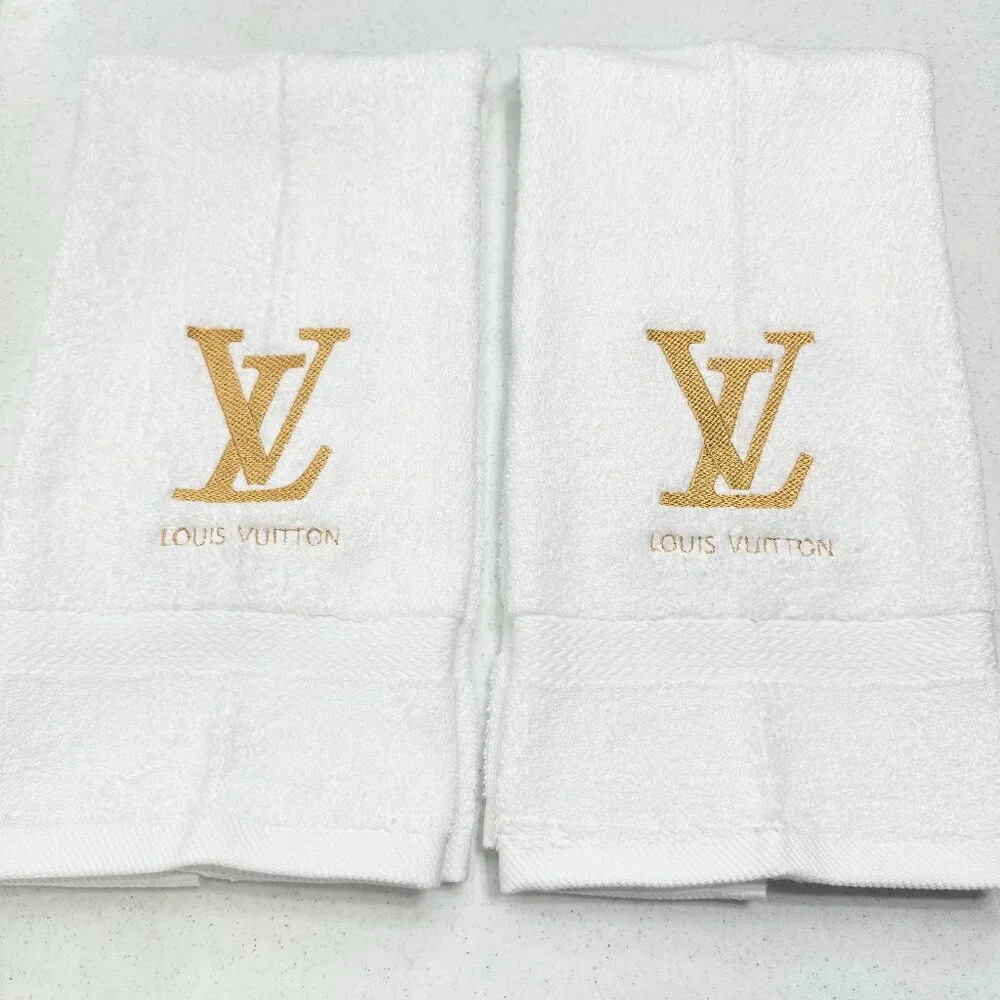 Louis Vuitton Style Towels Embroidered Hand Towel Set White Gold Bathroom Decor